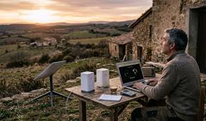 HOMBRE TELETRABAJANDO VIENDO EL ATARDECER